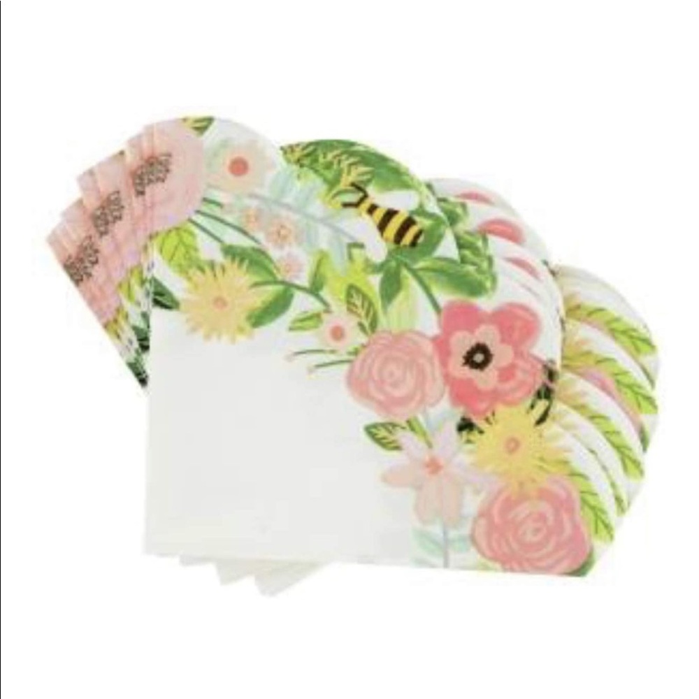 Spring Fling Pink Floral Bee Scalloped Die-Cut Edge Luncheon Doily Napkins, 16ct